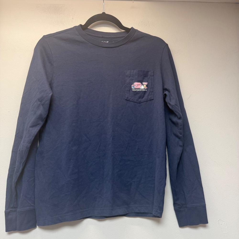 Vineyard Vines T-Shirt Boys L 16 Navy Blue Excellent Smart Whale Long Sleeve P